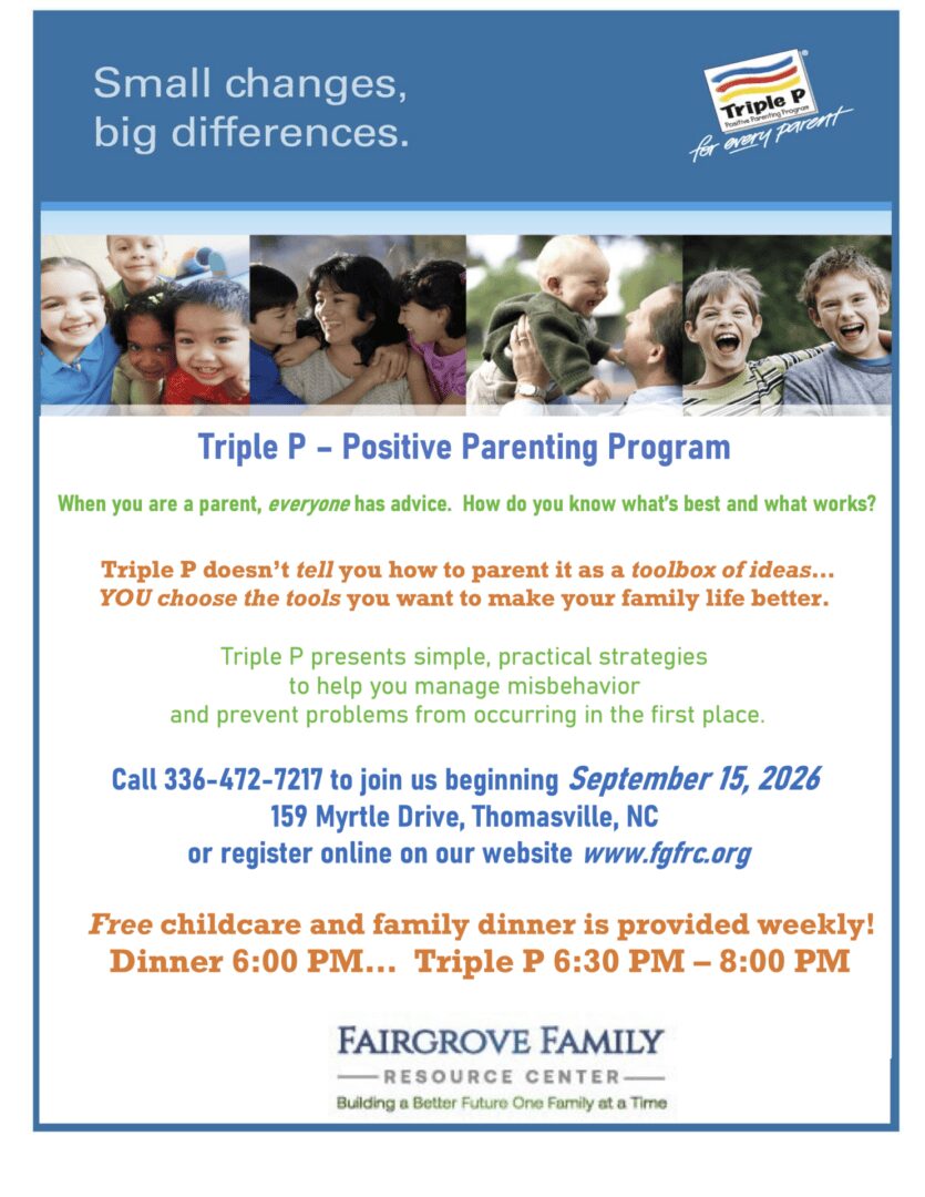 Positive Parenting Program flyer with smiling families